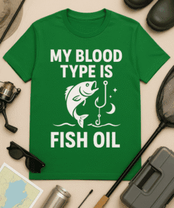 MY BLOOD TYPE IS FISH OIL T-shirt, funny fishing gift tee, fishing lover apparel.