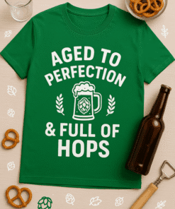 Aged to perfection beer t-shirt, fun party shirt for beer lovers and hops enthusiasts.