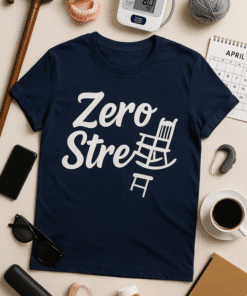 Zero Stress t-shirt with chair graphic casual youth tee for relaxation and comfort—perfect for everyday wear.