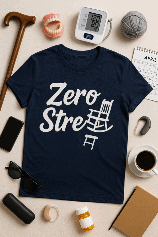 Zero Stress t-shirt with chair graphic casual youth tee for relaxation and comfort—perfect for everyday wear.