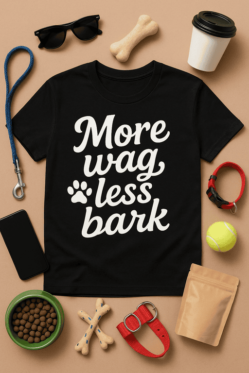 More wag less bark dog lover T-shirt for pet owners and dog enthusiasts, casual wear for dog lovers.