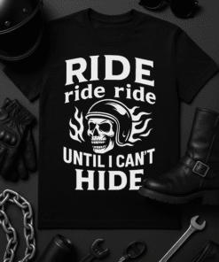 RIDE ride ride skull helmet graphic T-shirt for motorcycle riding enthusiasts and bikers.