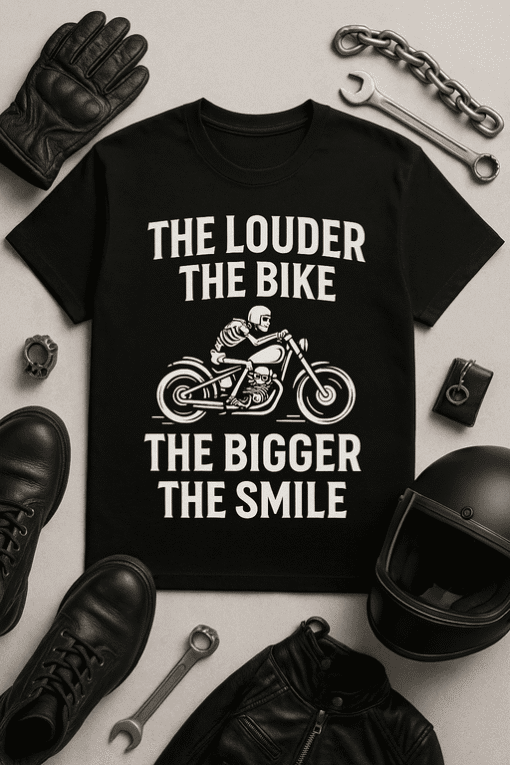 Motorcycle rider t-shirt with bold quote, perfect for biker fashion enthusiasts.