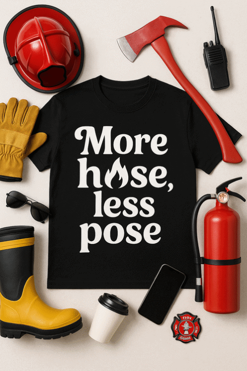 Firefighter t-shirt, safety equipment, firefighting gear, emergency rescue apparel, firefighter uniform, fire rescue worker shirt.