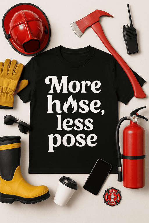 Firefighter t-shirt, safety equipment, firefighting gear, emergency rescue apparel, firefighter uniform, fire rescue worker shirt.