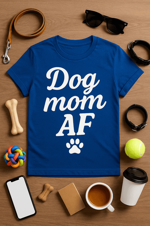 Dog Mom AF T-shirt, pet lover gift, casual tee for dog owners, humor shirt, animal lover apparel, fun pet-themed clothing.