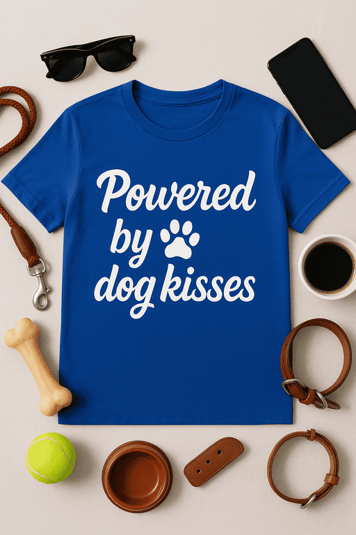 1. Custom blue dog kisses T-shirt with paw print design for pet lovers and dog owners.