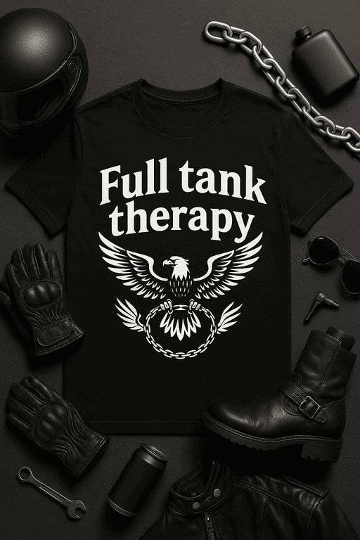 Full tank therapy t-shirt with eagle graphic and chain, martial arts style design, men's casual streetwear.