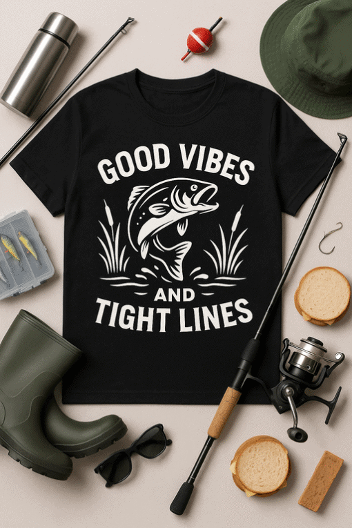 Perfect Vibes fishing t-shirt with catchy slogan for fishing enthusiasts and anglers. Great gift for fishing lovers.