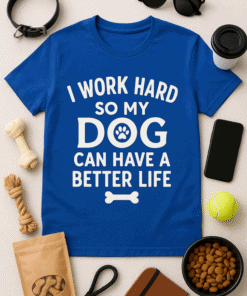 Adorable blue dog lover T-shirt with humorous text for pet enthusiasts.