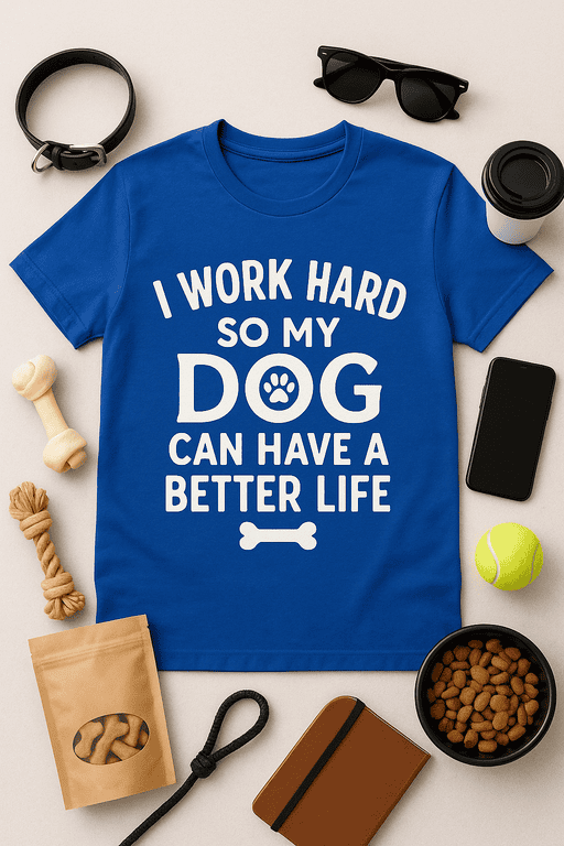 Adorable blue dog lover T-shirt with humorous text for pet enthusiasts.