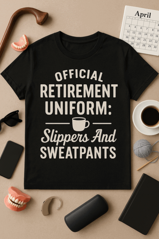 1. Funny retirement T-shirt with slppers and sweatpants humor for adults.