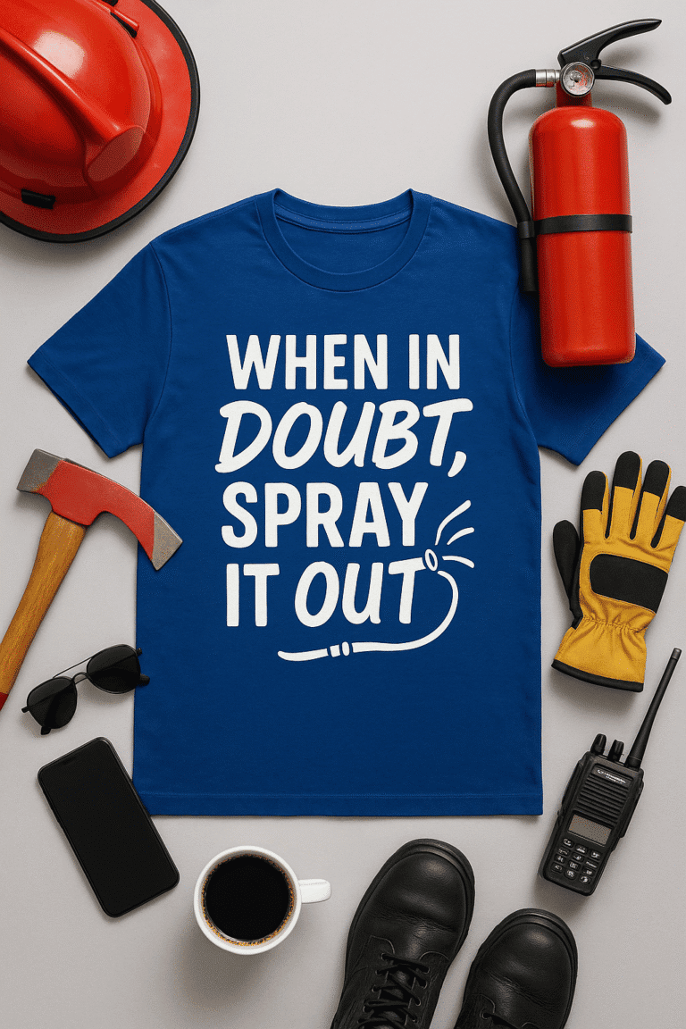 1. Fire safety equipment including a fire extinguisher and helmet.