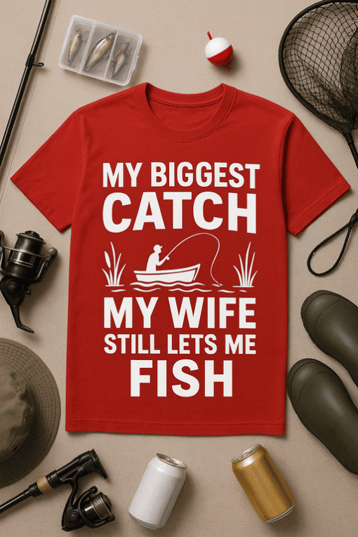 My biggest catch my wife still lets me fish funny fishing T-shirt for men and women.