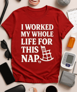 Comfortable funny red t-shirt with bold white text about napping, perfect for casual wear.