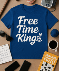 Free Time King T-shirt, leisure, relaxation, casual wear, comfortable clothing, scenic design.