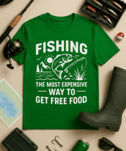 Fishing T-shirt with humorous slogan for outdoor enthusiasts and fishing lovers. Perfect for fishing trips and casual wear.