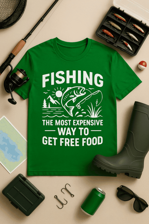 Fishing T-shirt with humorous slogan for outdoor enthusiasts and fishing lovers. Perfect for fishing trips and casual wear.