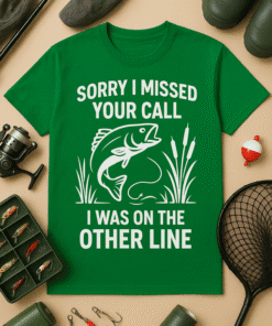 1. Funny fishing T-shirt with fish graphic and humorous call typo design.