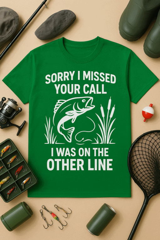 1. Funny fishing T-shirt with fish graphic and humorous call typo design.
