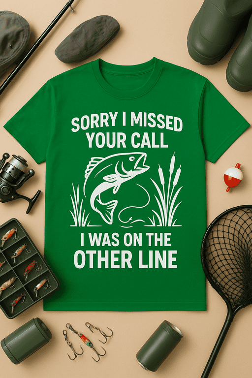 1. Funny fishing T-shirt with fish graphic and humorous call typo design.