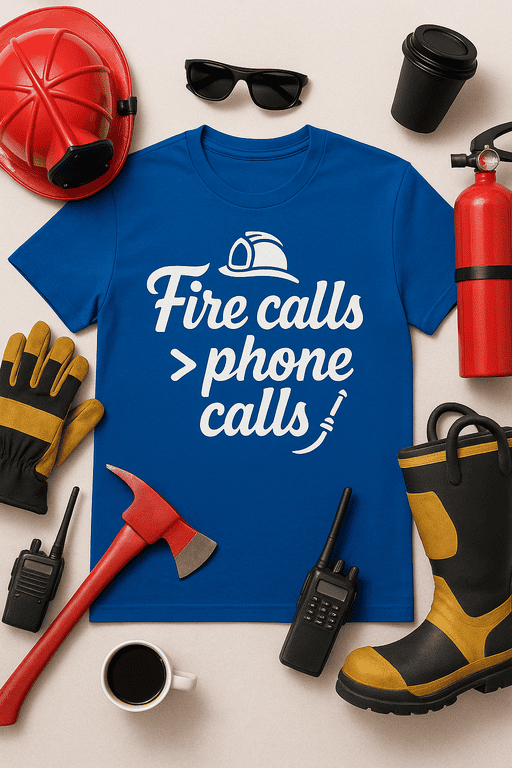 Fire calls phone calls fire department t-shirt, rescue, emergency, firefighter gear, safety, workwear, first responder apparel, fire service uniform.