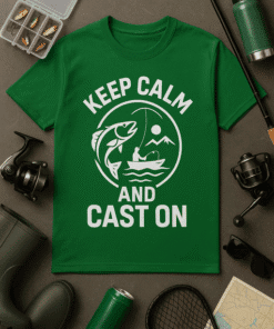Keep Calm and Cast On fishing T-shirt, fishing gear, sport fishing, outdoor apparel, humorous fishing shirt, fishing gift, angler T-shirt.