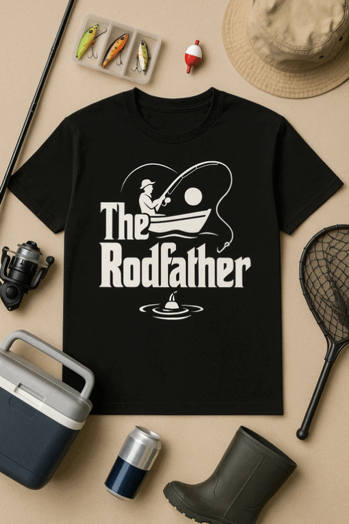 Fishing T-shirt for Fathers Day, The RodFather, fishing lover gift, casual outdoor wear, fishing shirt, boat fishing shirt.