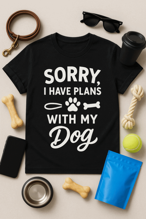 Have plans with my dog T-shirt, funny pet lover T-shirt for dog owners, casual dog-themed graphic tee for dog lovers.
