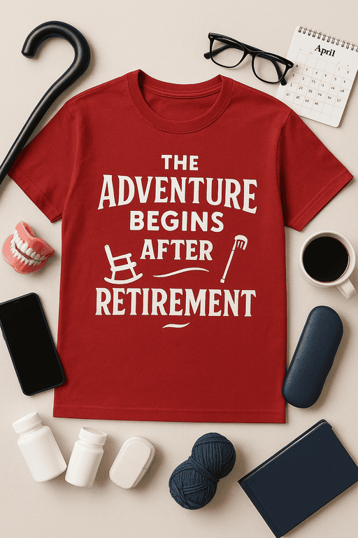 Relaxed fit retirement adventure t-shirt for men and women, perfect for celebrating life's next chapter. Great gift idea for retirees.