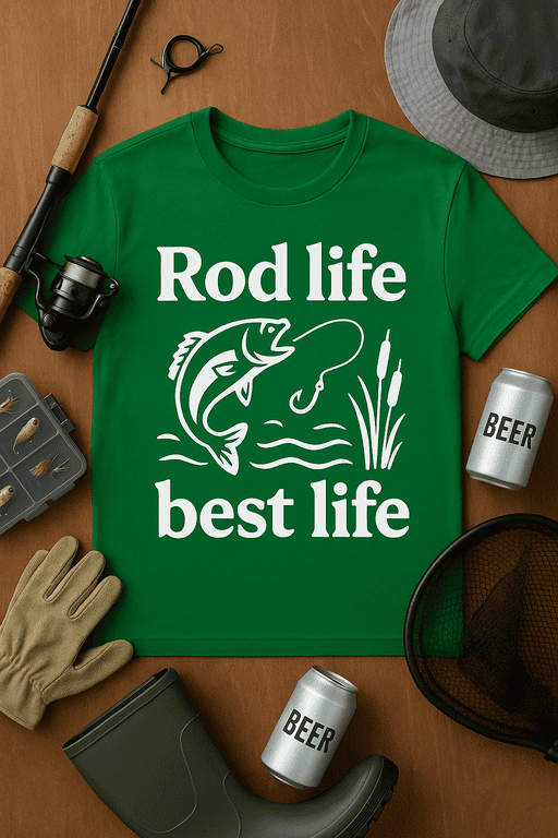 Rod life best life fishing T-shirt, fishing gear, outdoor adventure clothing, fishing enthusiast apparel, camping T-shirt.