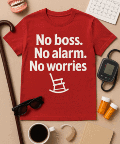 No boss no alarm no worries funny red t-shirt for men and women.