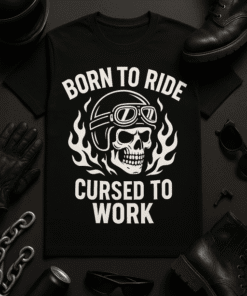 Skull motorcycle helmet graphic t-shirt for bikers and motorcycle enthusiasts.