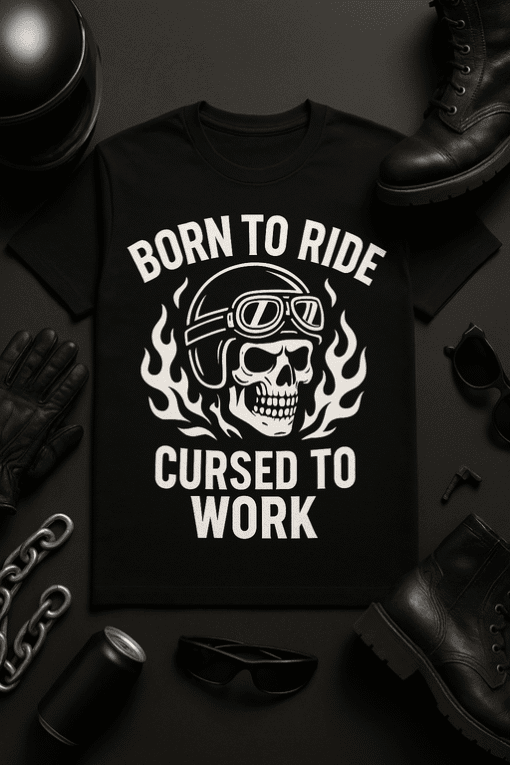 Skull motorcycle helmet graphic t-shirt for bikers and motorcycle enthusiasts.