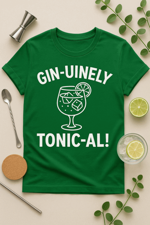 Gin-unely tonic-al funny cocktail T-shirt, humor tee, bar and drink lover apparel, perfect gift.