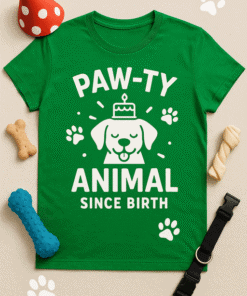 Cute dog birthday t-shirt for animal lovers, paw print design, perfect gift for dog enthusiasts.
