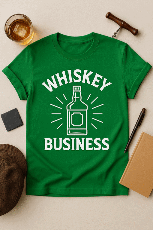 Whiskey Business T-shirt, fun alcohol-themed graphic tee for casual wear and parties.