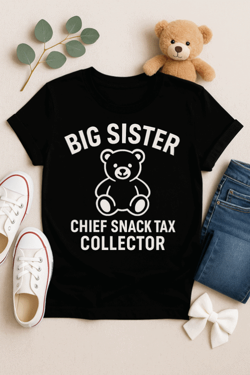 Big sister bear t-shirt with humorous message and baby bear graphic, perfect for playful sibling gift ideas.