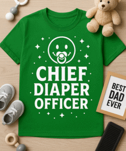 Cute baby-themed T-shirt, Chief Diaper Officer, perfect for new dads and parents, funny baby gift idea, baby shower shirt, toddler clothing.