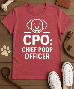1. Cute dog graphic T-shirt with "CPO: Chief Poop Officer" humorous text for pet lovers.