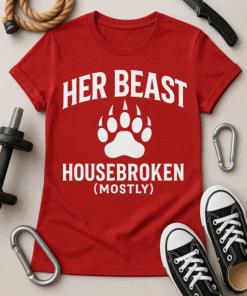 Bold red T-shirt with fierce dog paw print and humorous text, perfect for animal lovers and humor enthusiasts.