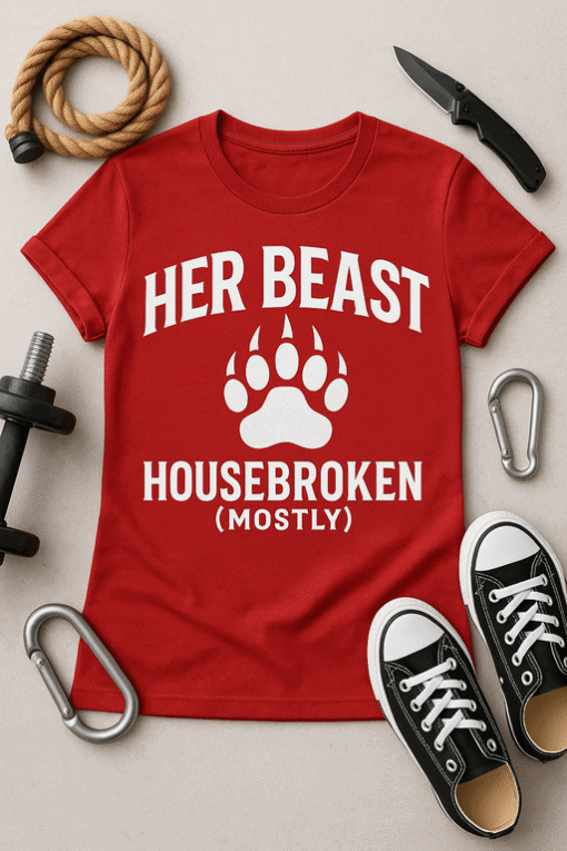 Bold red T-shirt with fierce dog paw print and humorous text, perfect for animal lovers and humor enthusiasts.