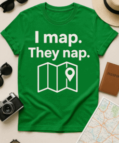 1. Funny travel t-shirt with map and nap slogan, ideal for adventurers and tourists.