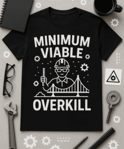 Work safety themed T-shirt with hammer and blueprint print, perfect for construction workers and engineers.