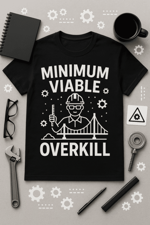 Work safety themed T-shirt with hammer and blueprint print, perfect for construction workers and engineers.