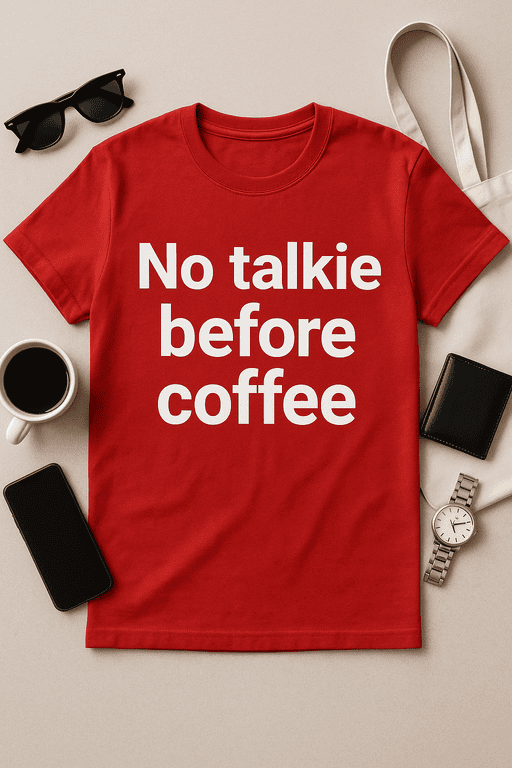 No talkie before coffee T-shirt for coffee lovers, funny casual tee for morning humor.