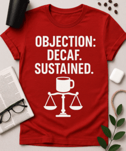 Decaf coffee humor T-shirt, sustainable lifestyle, funny coffee lover gift, obection statement, casual funny tee.