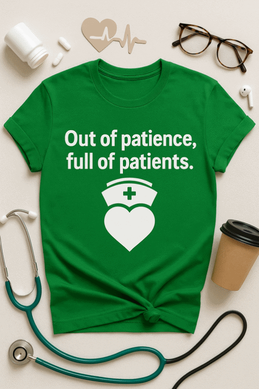 Overworked nurse humor T-shirt for medical professionals, funny healthcare quote tee.