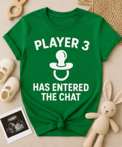 1. Funny gamer T-shirt with "Player 3" and pacifier graphic for gaming enthusiasts.