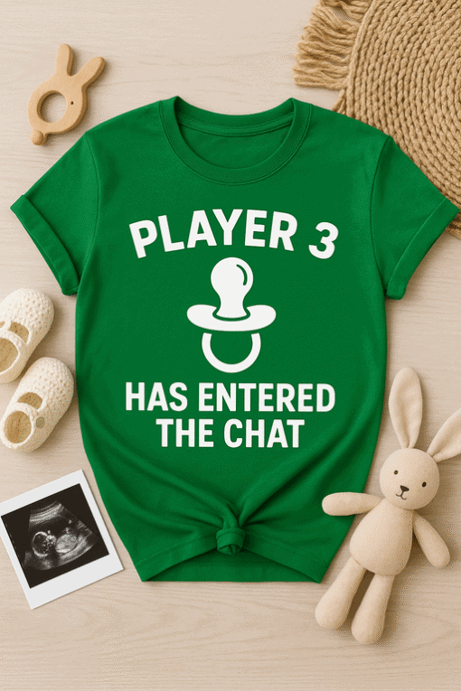 1. Funny gamer T-shirt with "Player 3" and pacifier graphic for gaming enthusiasts.